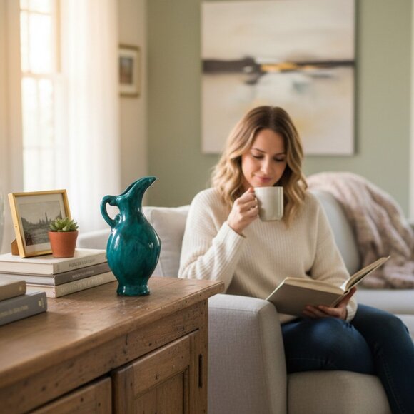 Vintage Alliston Canada MLP Turquoise Drip Glaze Pottery Pitcher Creamer Vase - Picture 4 of 10